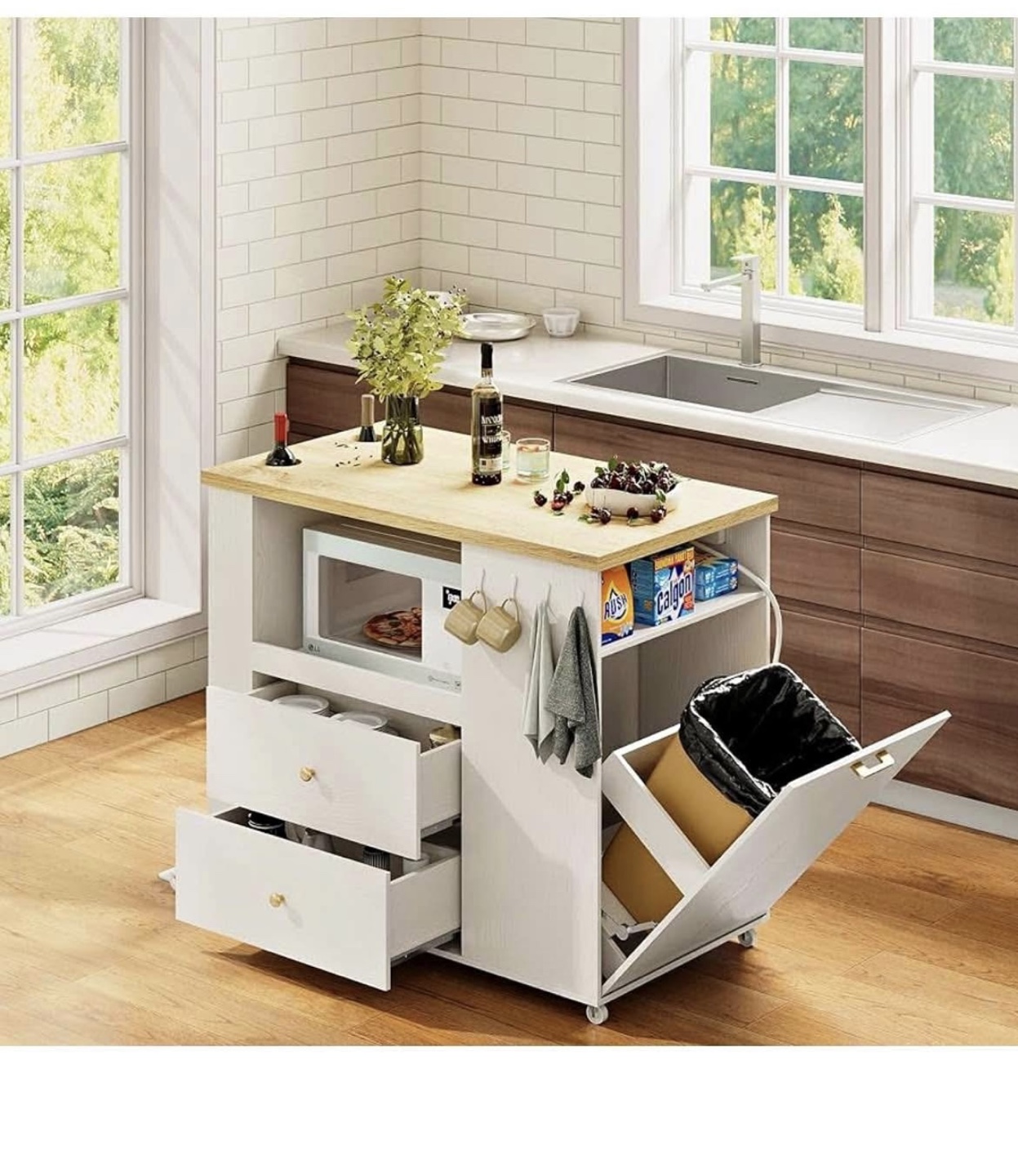 Kitchen Island Cart with Built-in Outlets & USB Ports