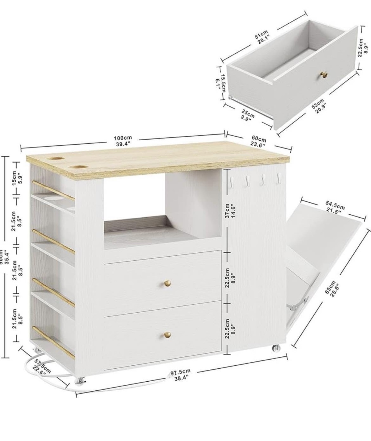 Kitchen Island Cart with Built-in Outlets & USB Ports - photo 3