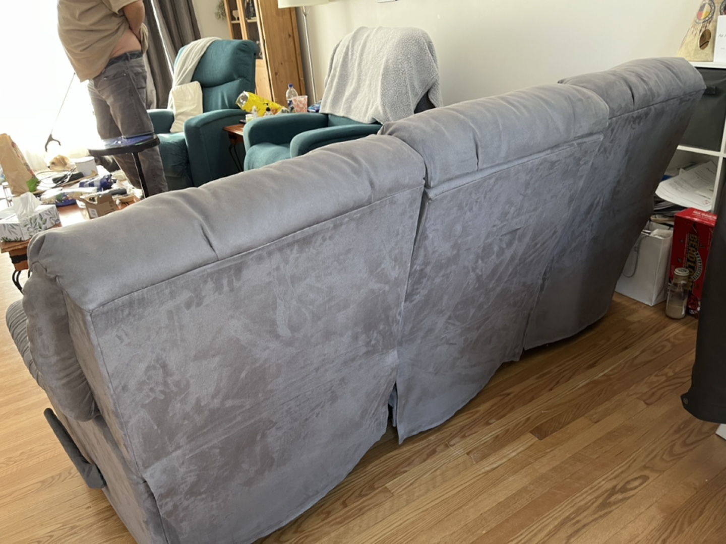 Grey Reclining Sofa with Cup Holders - photo 3