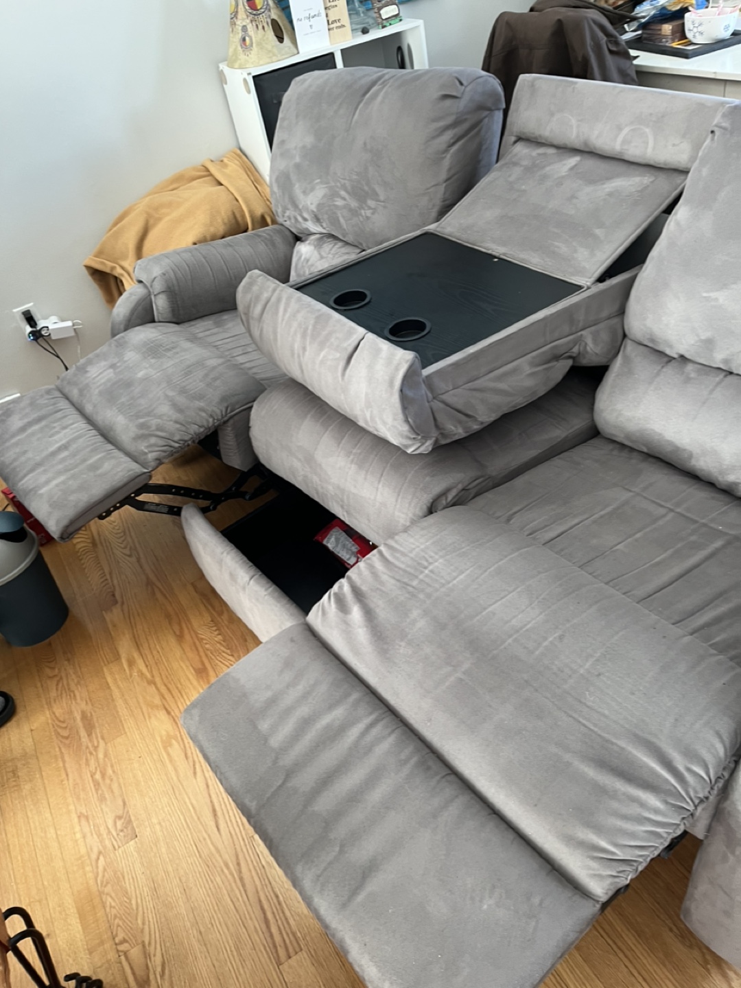 Grey Reclining Sofa with Cup Holders - photo 5