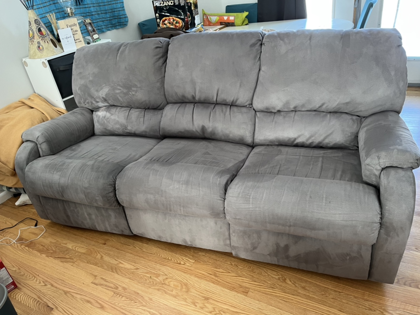 Grey Reclining Sofa with Cup Holders