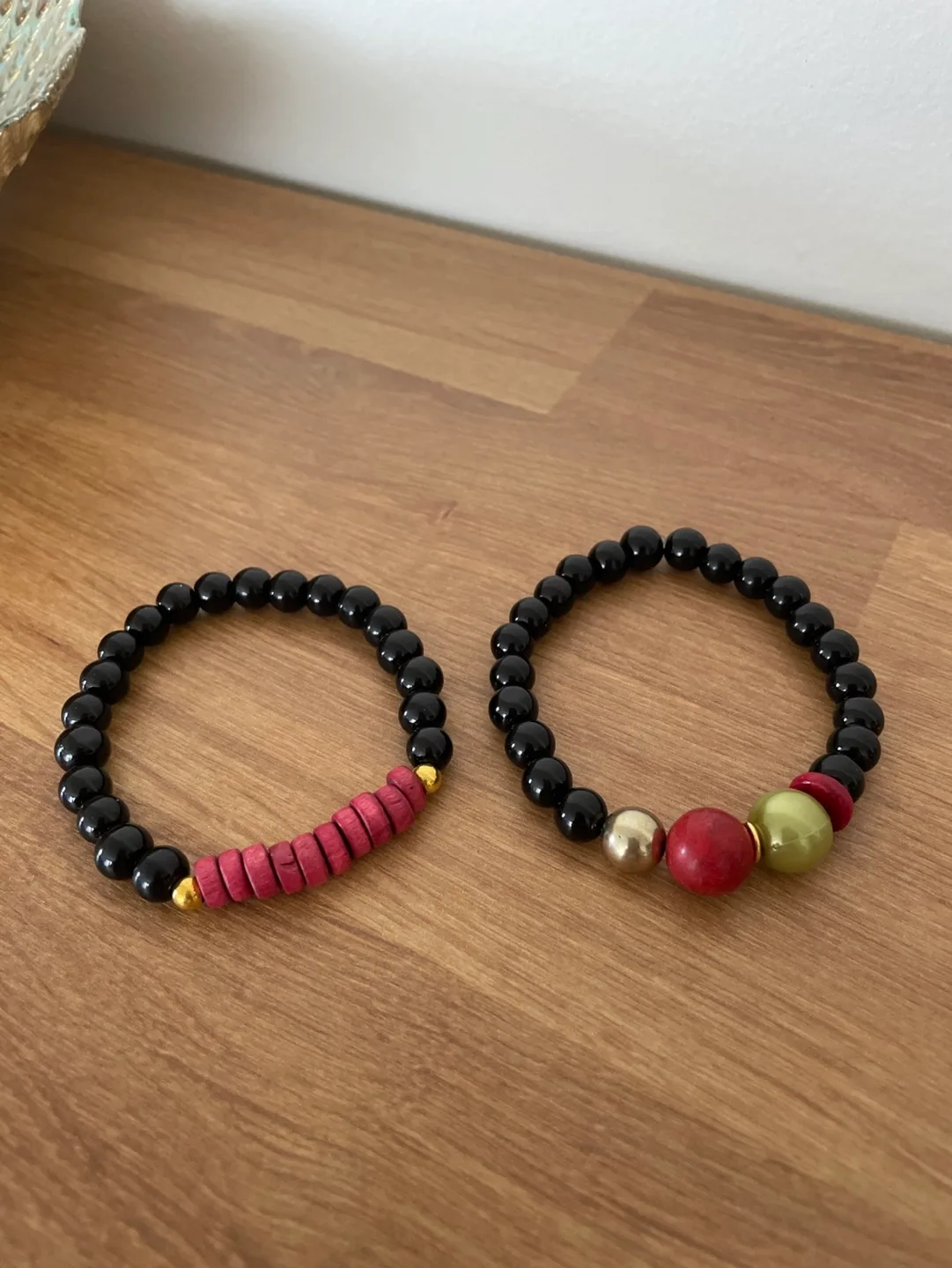 NEW Unique Glass + Wood Beaded Artisanal Bracelet Set image indicator(2)