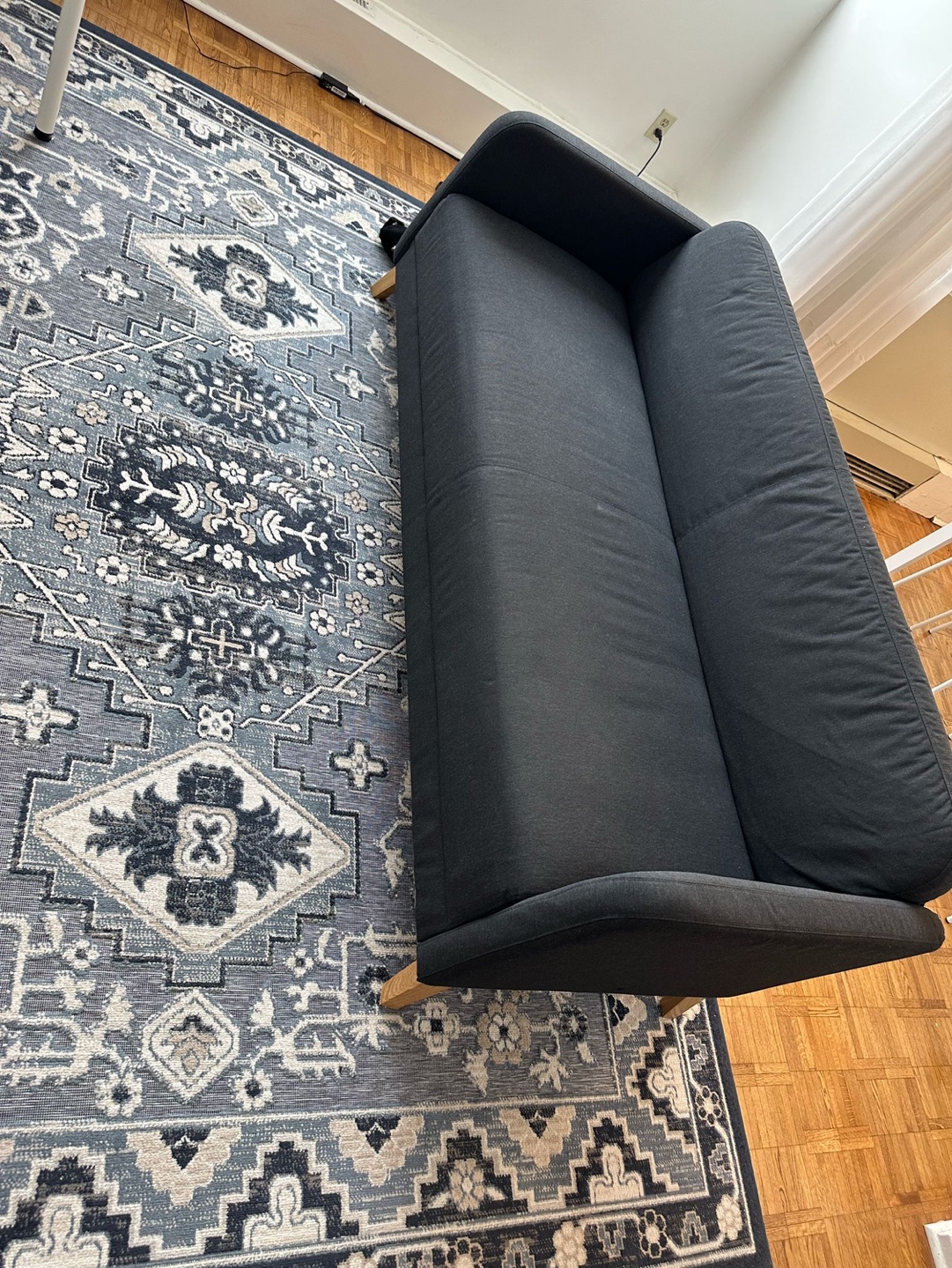 Dark Grey Fabric Sofa with Wooden Legs