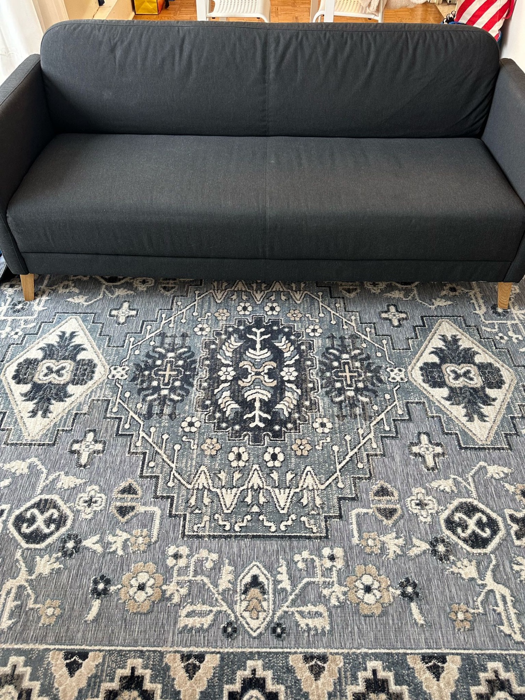 Dark Grey Fabric Sofa with Wooden Legs - photo 3