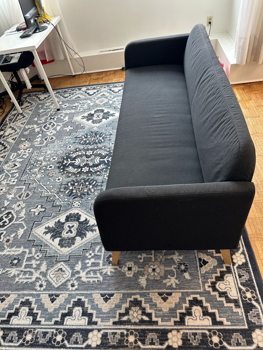 Dark Grey Fabric Sofa with Wooden Legs - photo 2