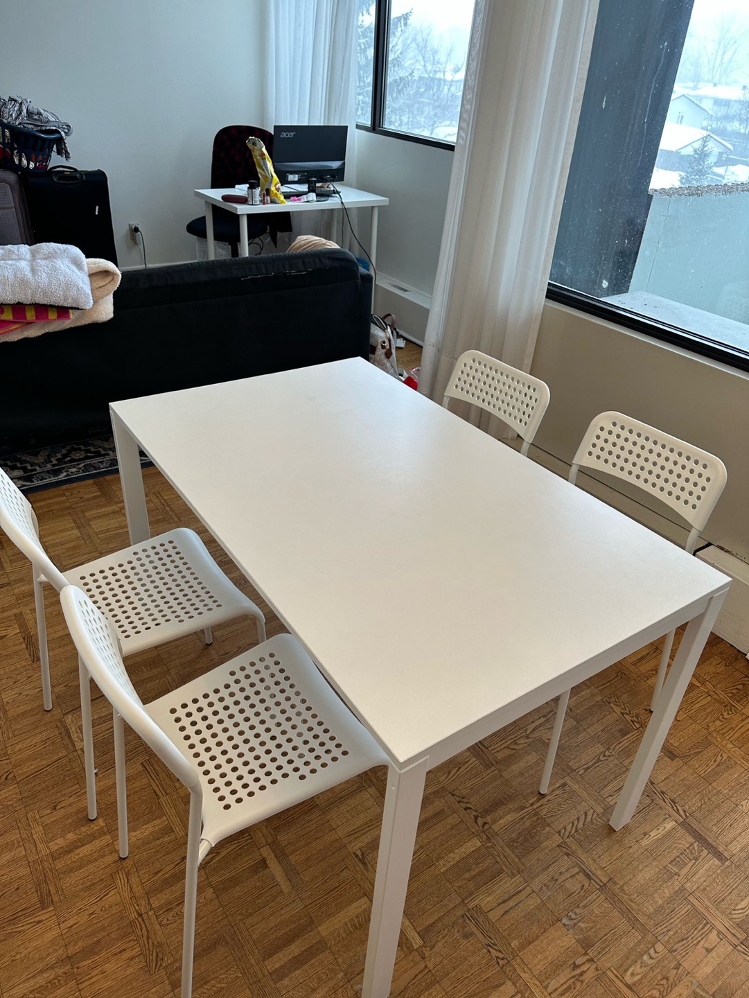 White IKEA Table and Four Chairs - photo 2