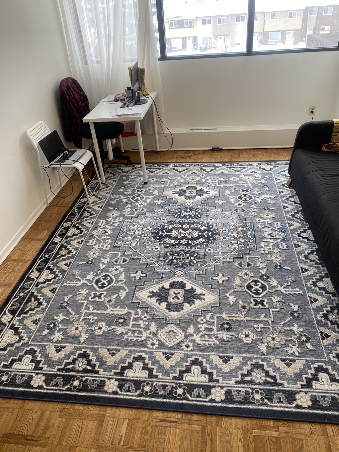 Large Grey and Blue Area Rug