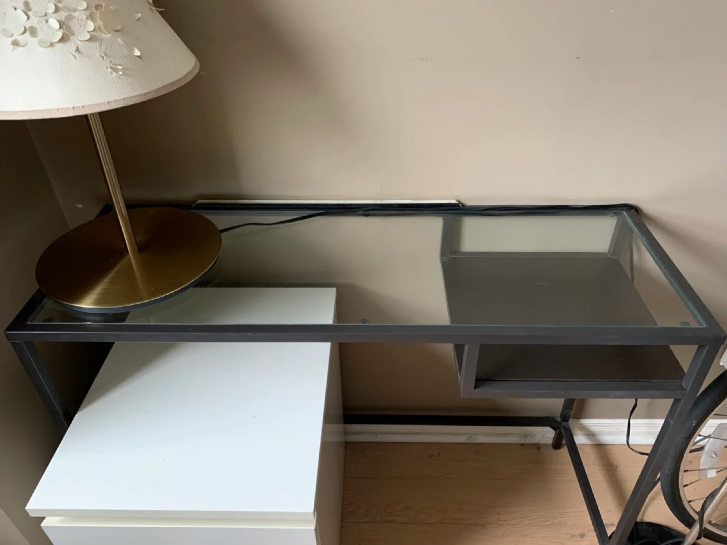 IKEA Glass Top Desk with Black Metal Frame image indicator(2)