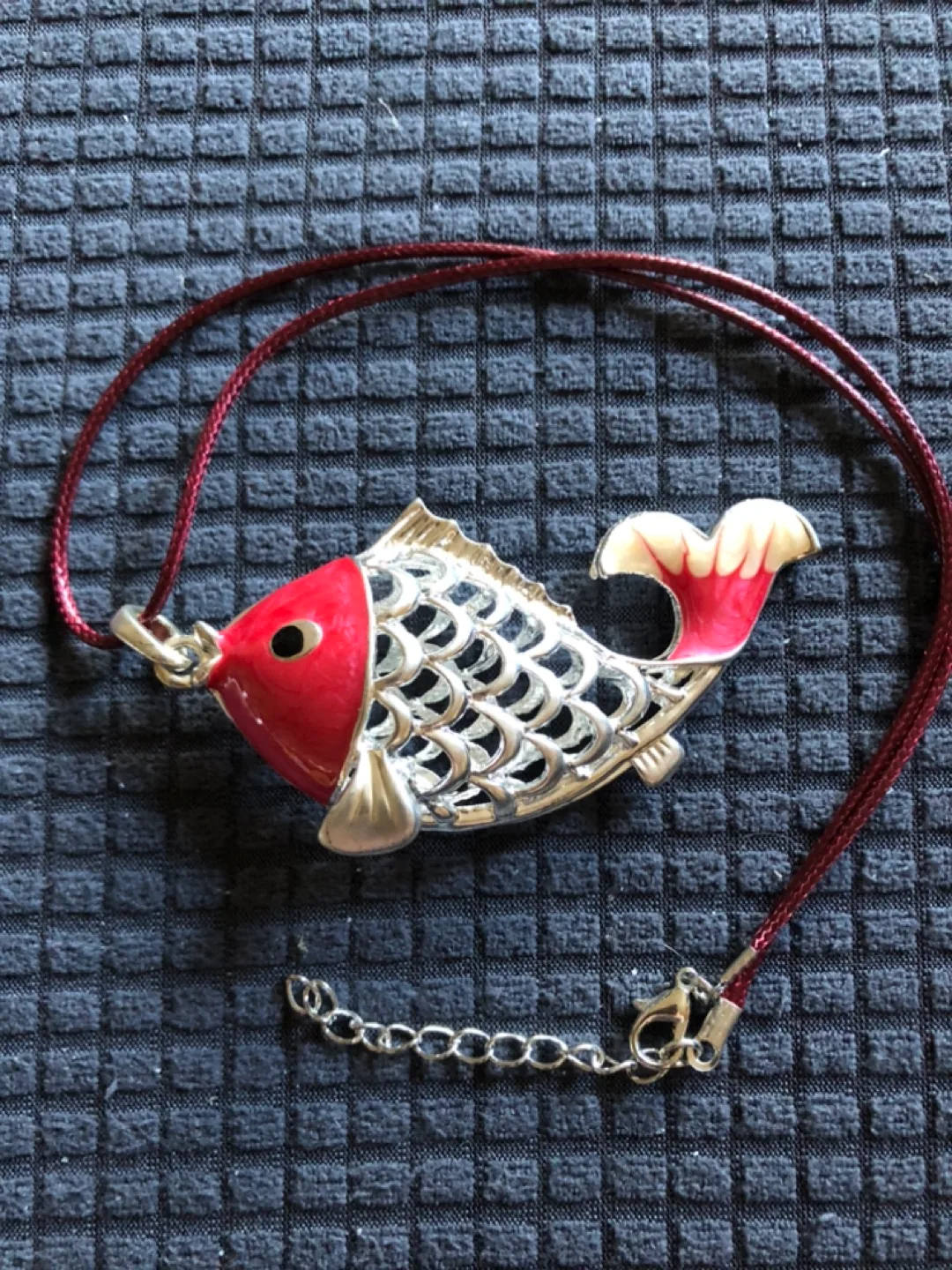 Red and Silver Koi Fish Necklace with Enamel ~~~ thumbnail