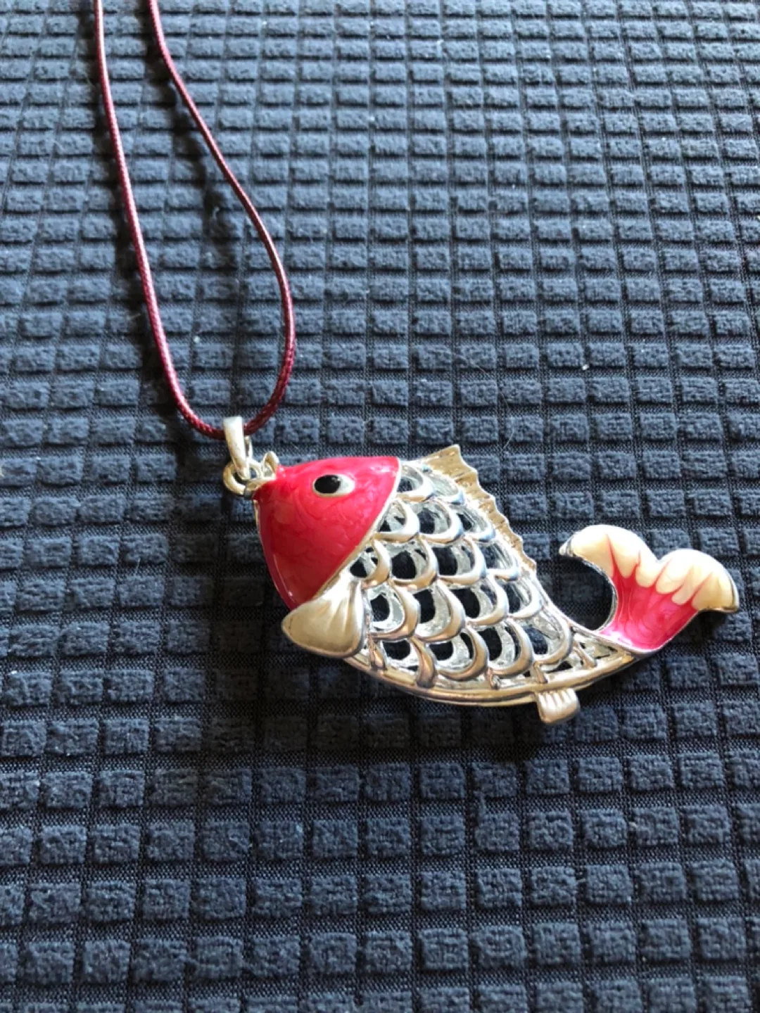 Red and Silver Koi Fish Necklace with Enamel ~~~ image indicator(2)