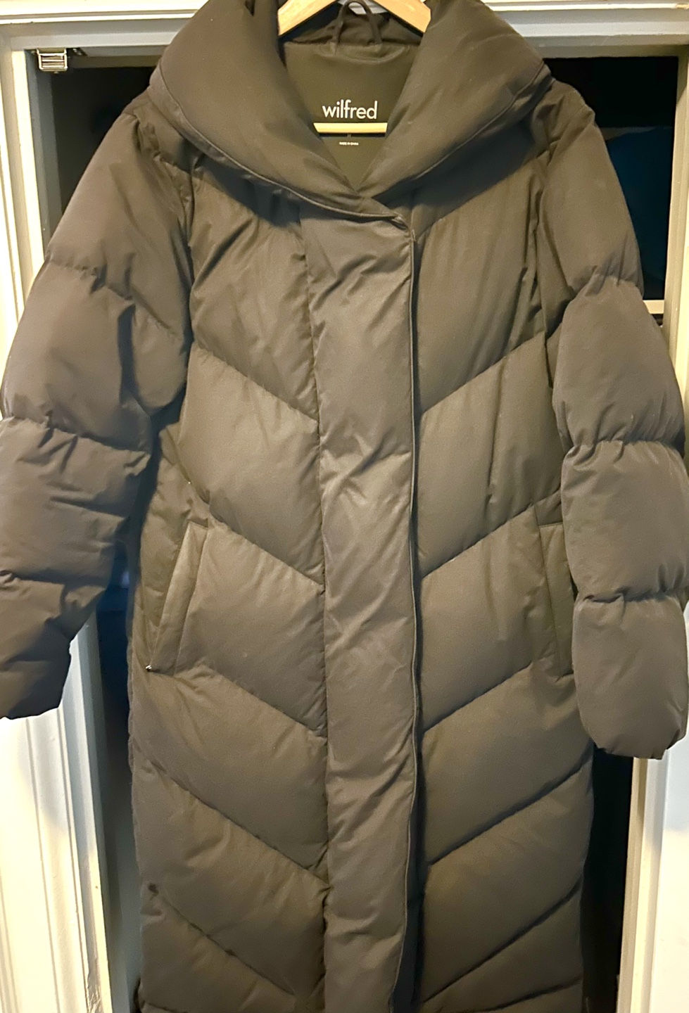 Wilfred Black Duvet Long Puffer Coat - Size M