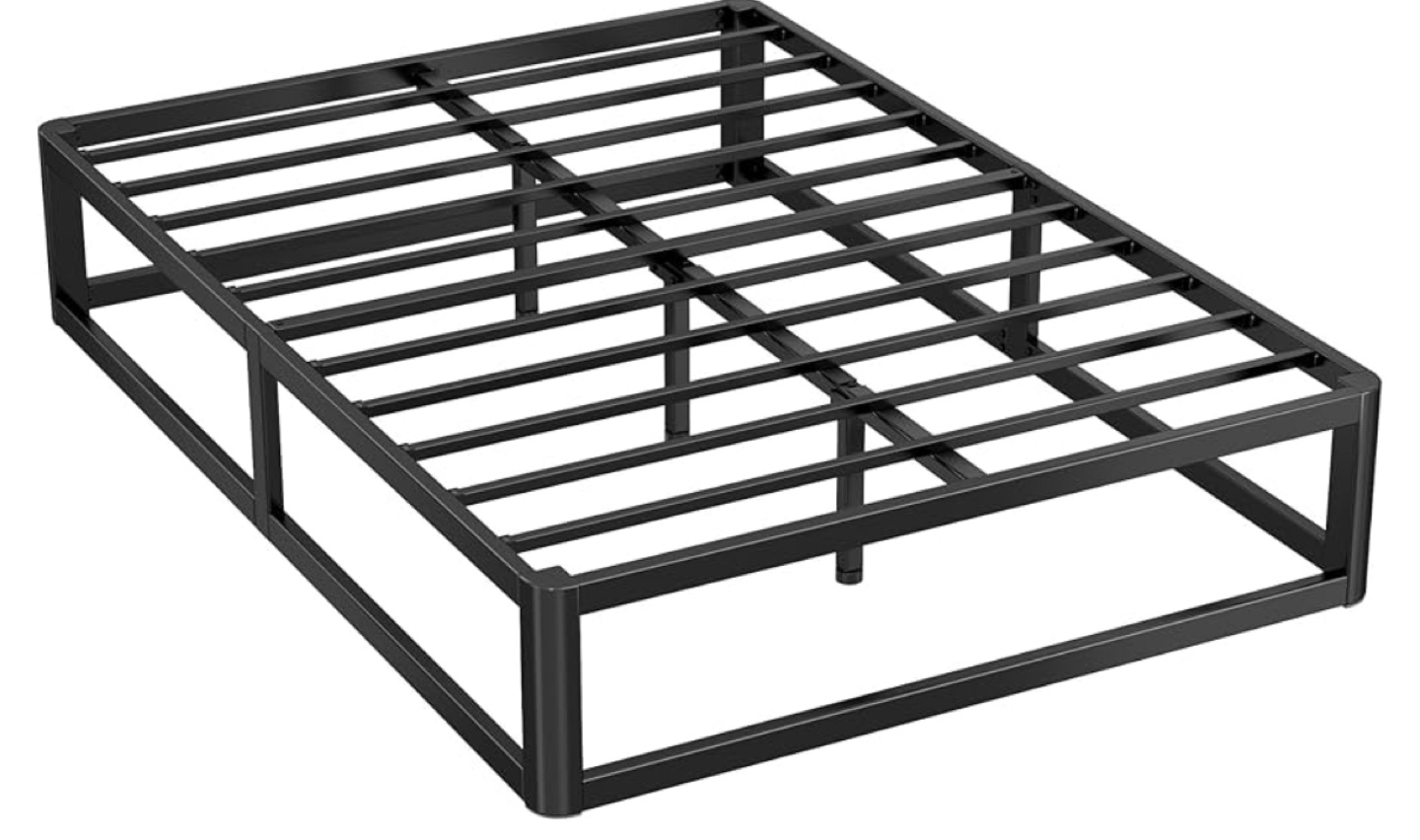 Queen Metal Bed Frame with Wooden Slats