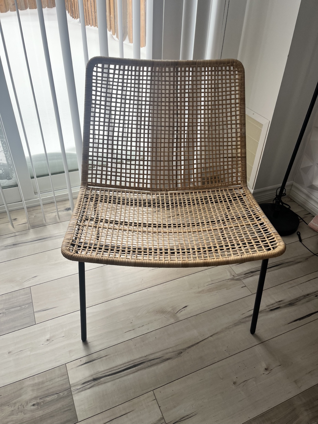 Woven Rattan Chair with Black Legs