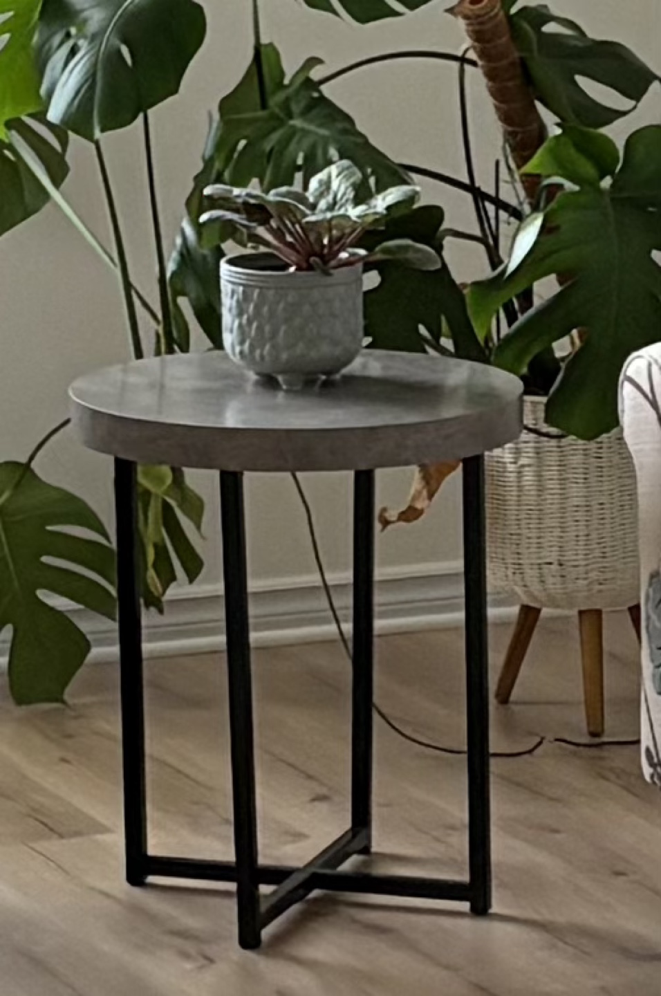 Round Coffee Table with Black Metal Legs and matching end table - photo 2