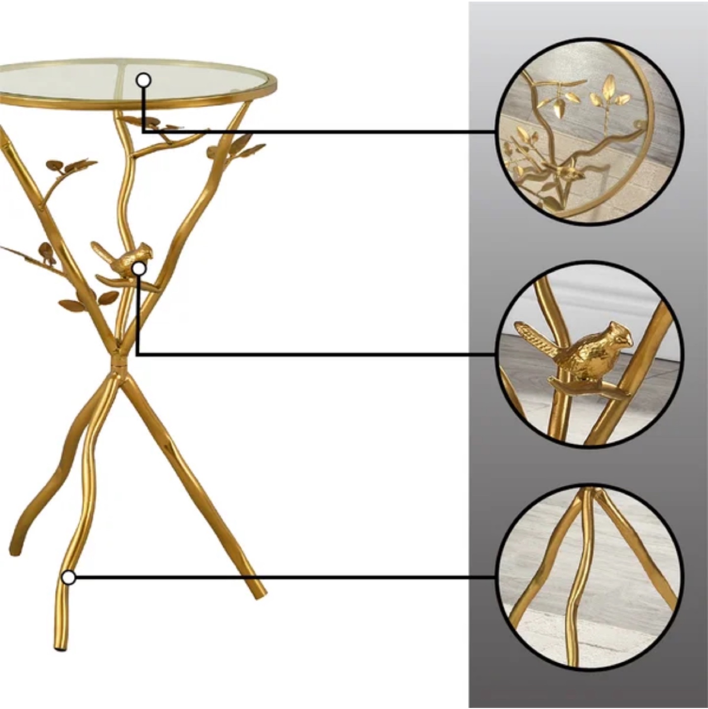 Gold Metal Accent Table with Glass Top - photo 5
