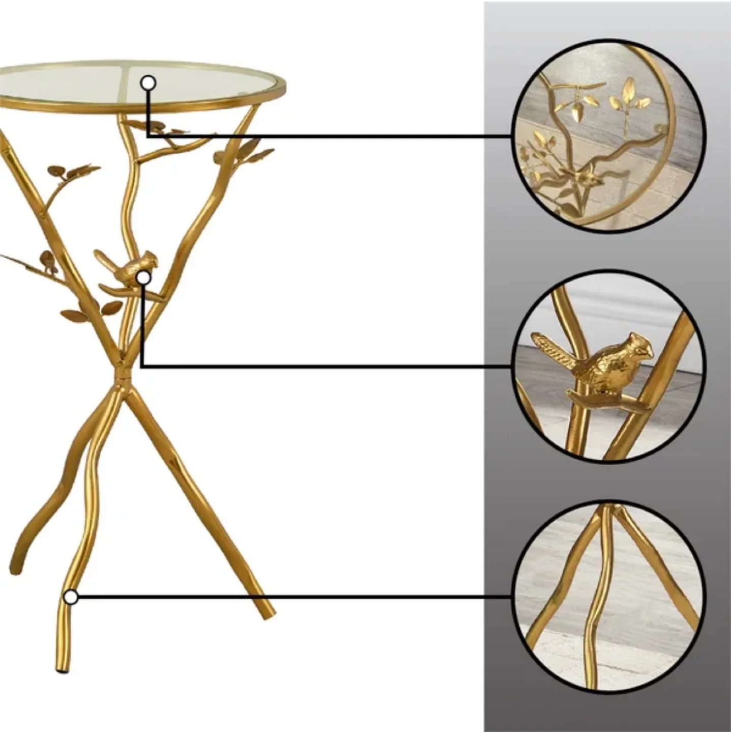 Gold Metal Accent Table with Glass Top image indicator(5)