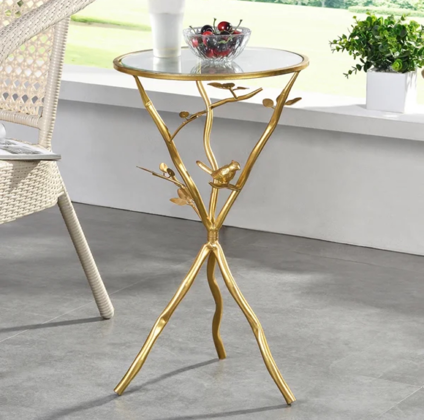 Gold Metal Accent Table with Glass Top