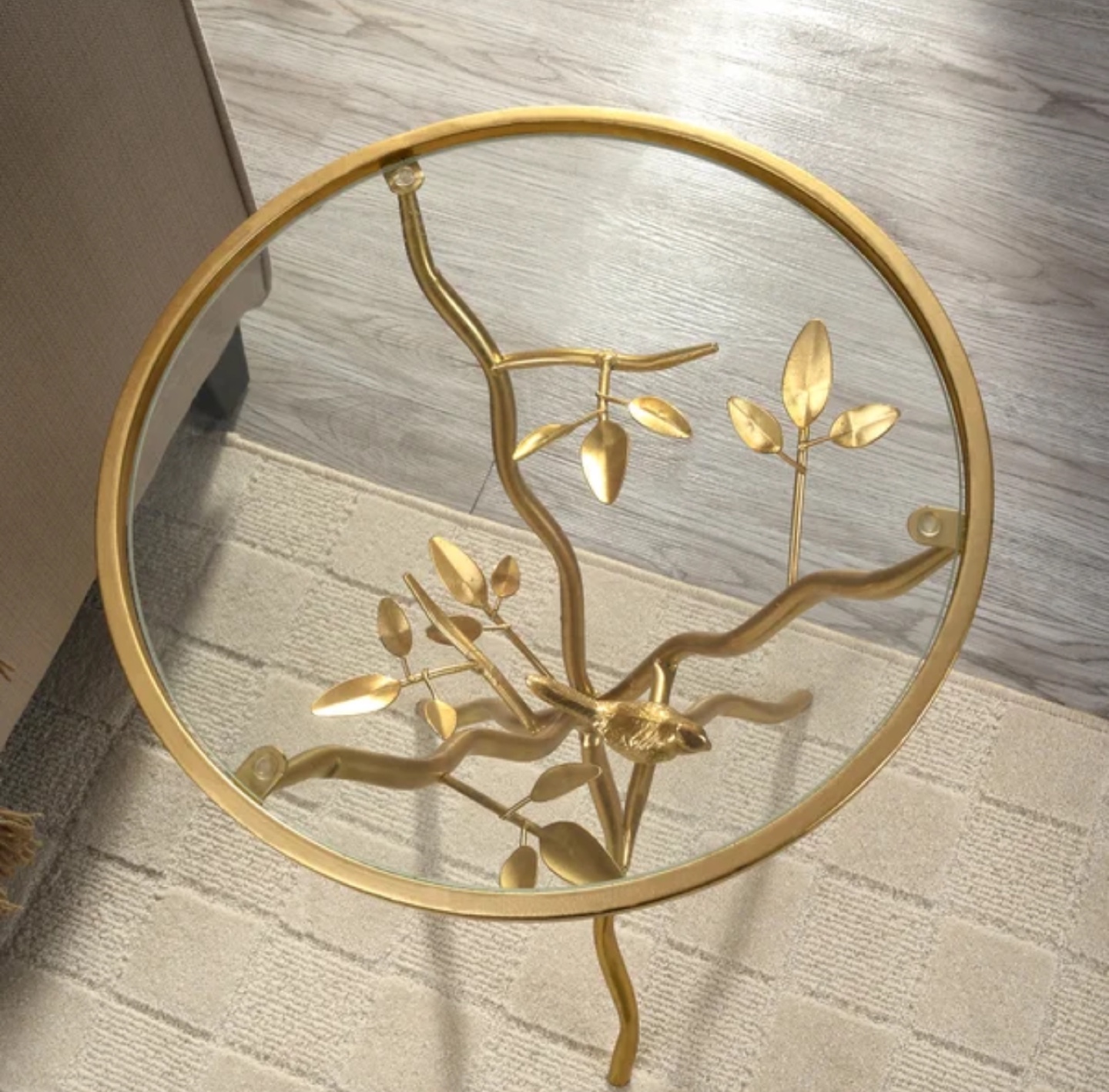 Gold Metal Accent Table with Glass Top - photo 2