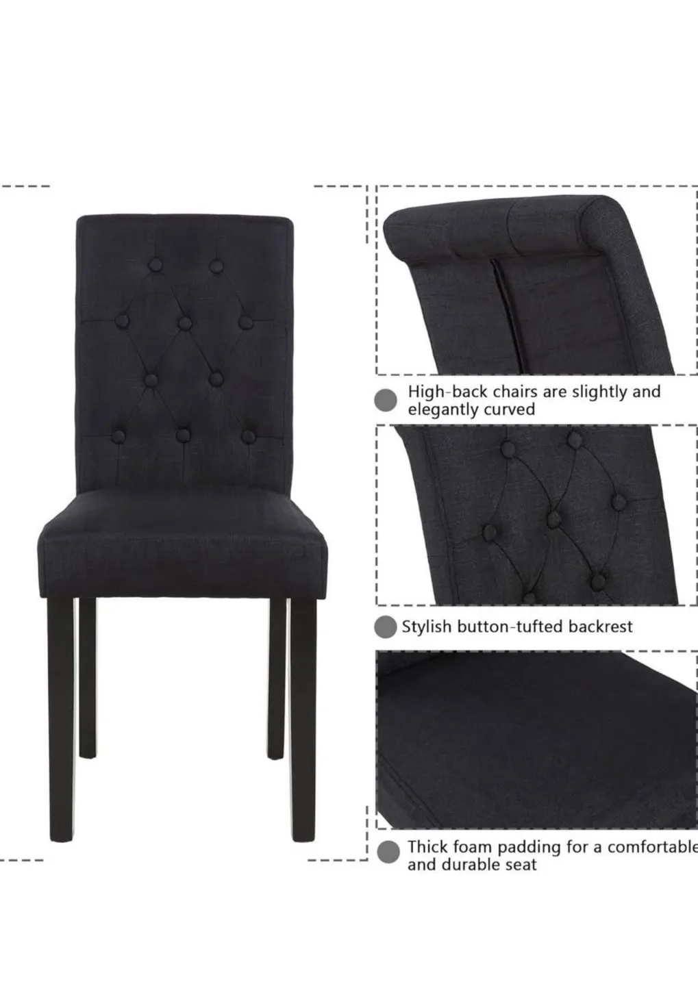 Set of 2 Black Button Tufted Dining Chairs image indicator(3)