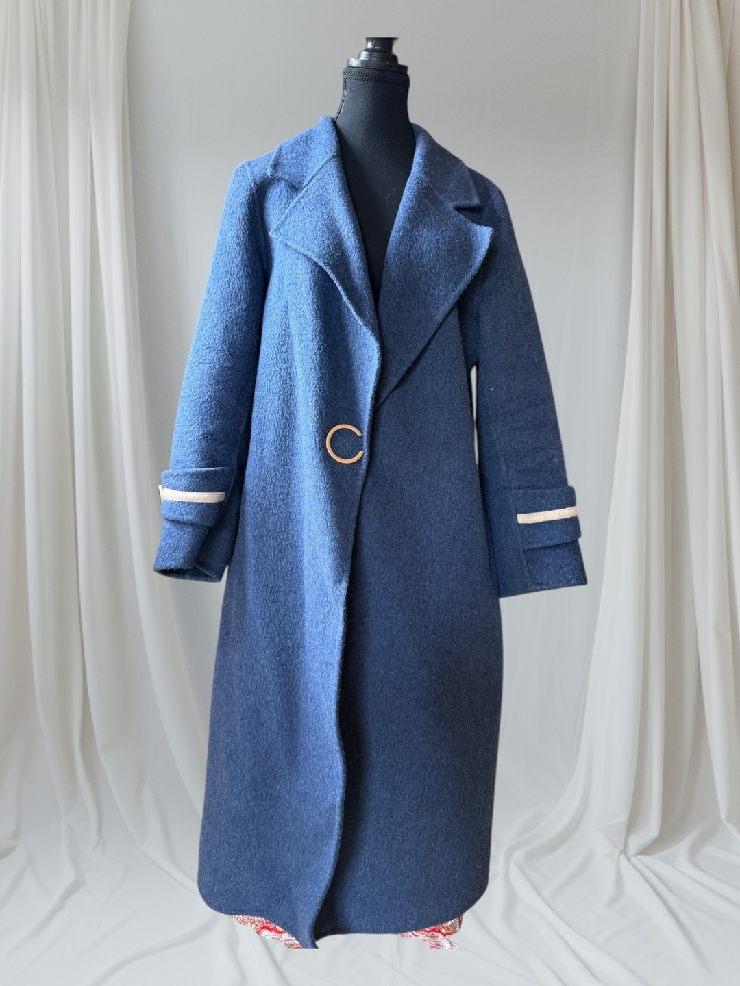 Vintage Blue Wool Coat with Unique Detailing