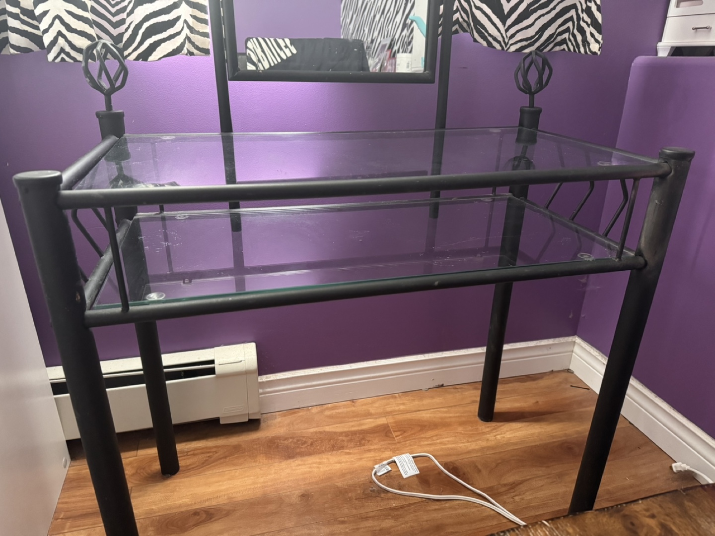 Black Metal Vanity with Glass Top and Mirror - photo 2