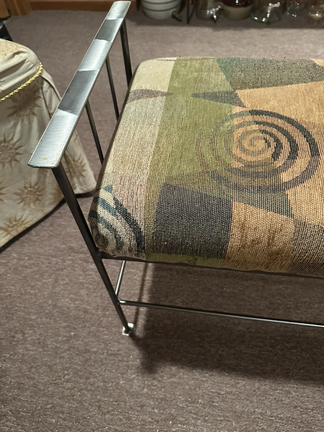 Metal Frame Bench with Abstract Pattern Upholstery - photo 2