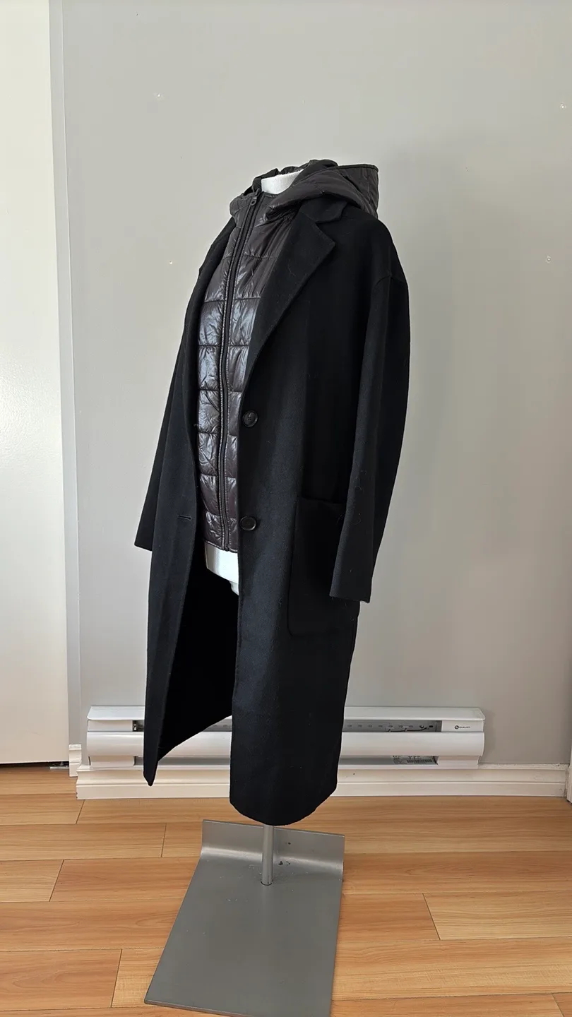 Zara Black Wool Blend Coat with Detachable Hooded Puffer Vest thumbnail