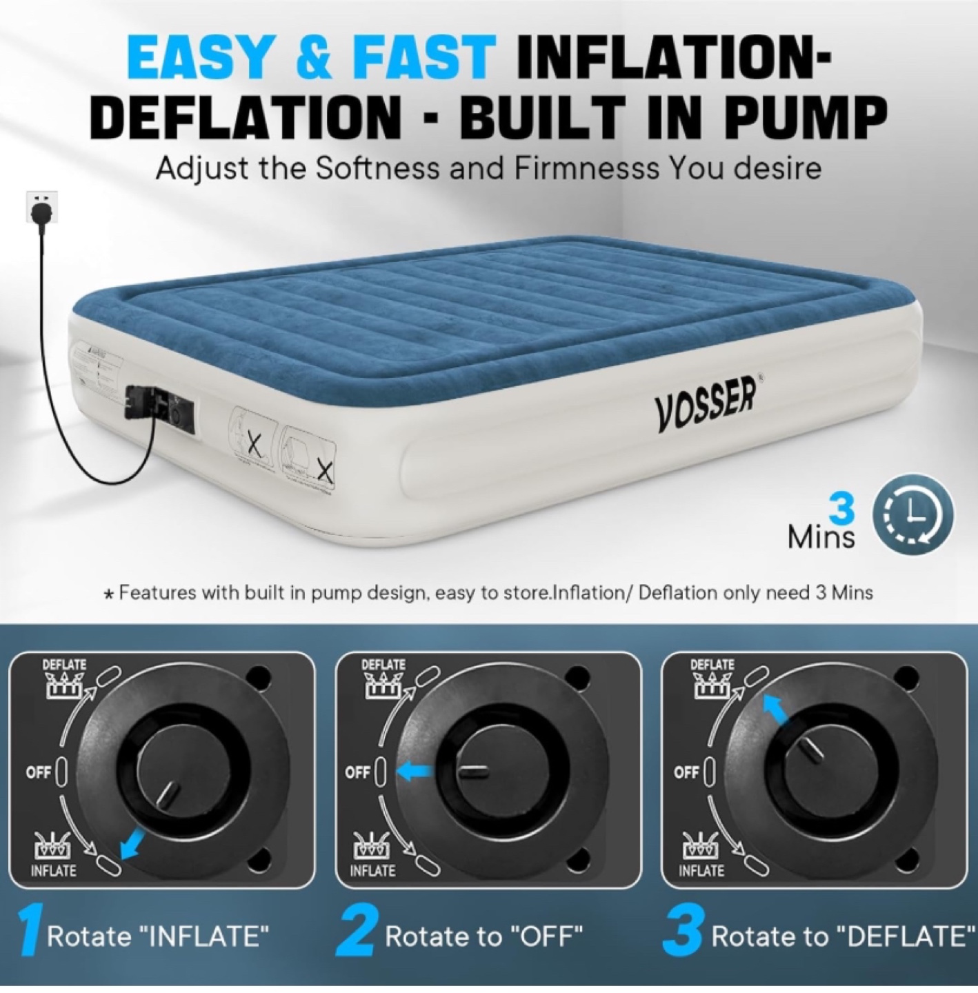 Vosser Queen Air Mattress with Built-in Pump - New - photo 3