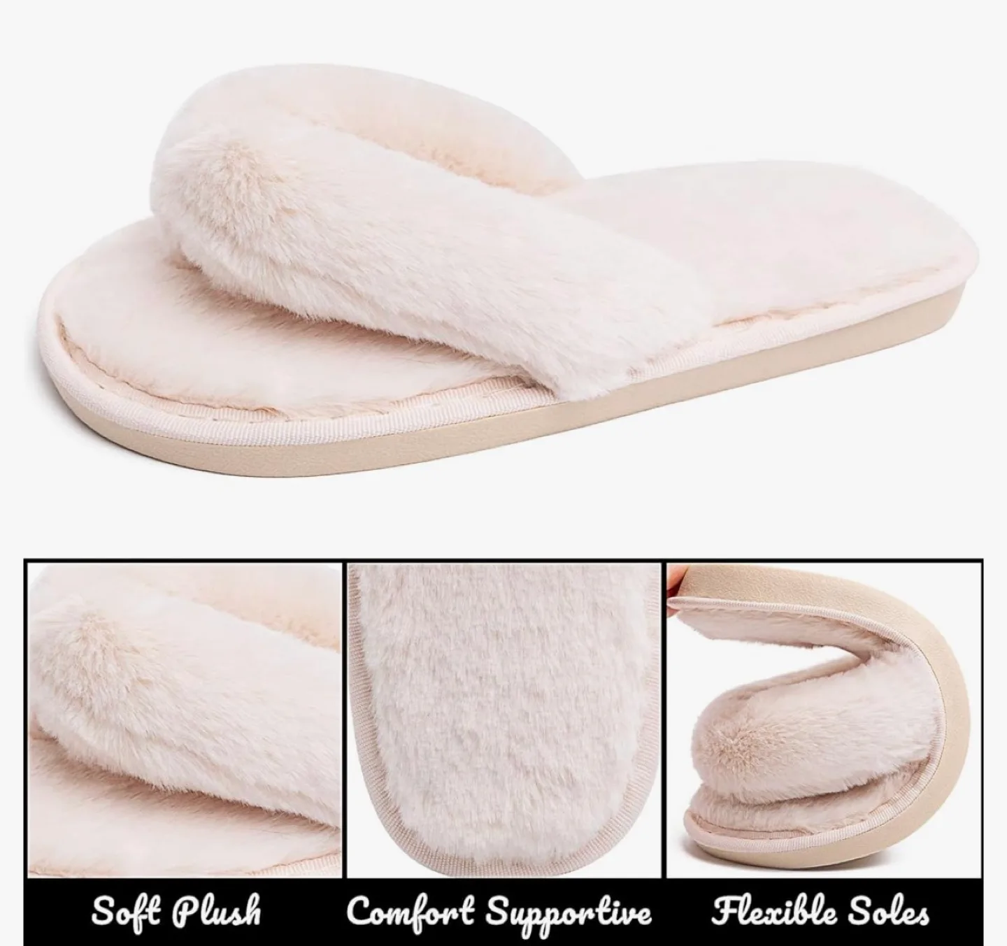 Fluffy Faux Fur Flip Flop Slippers, size 6, new image indicator(4)