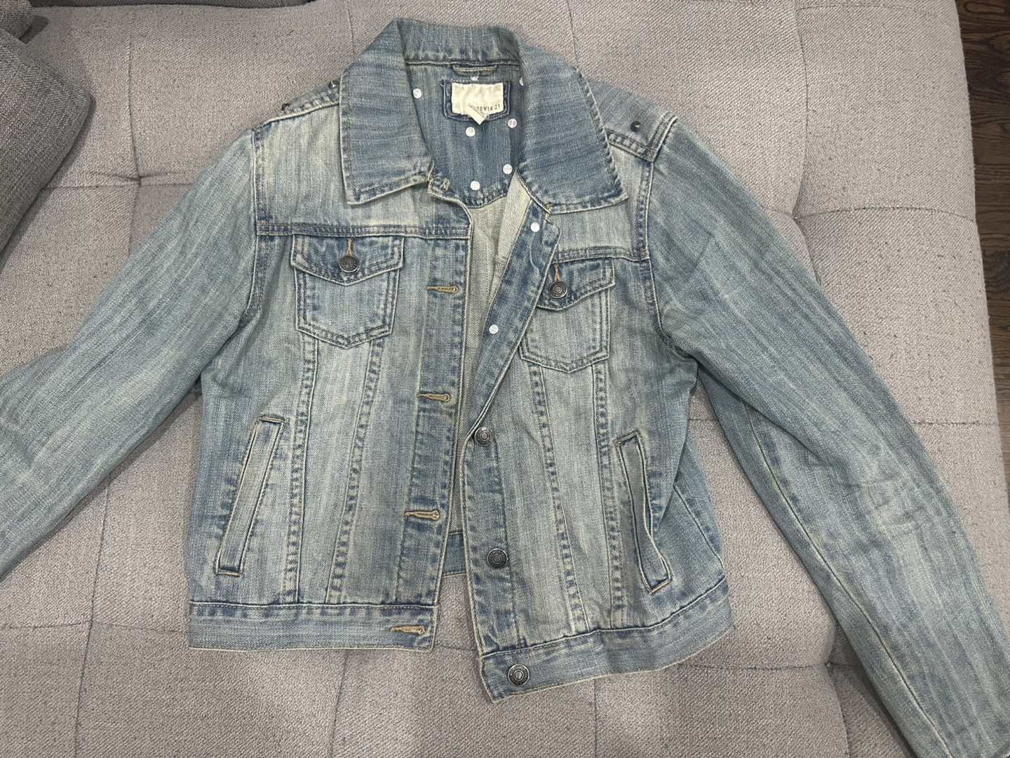 Forever 21 Light Wash Denim Jacket with Studs