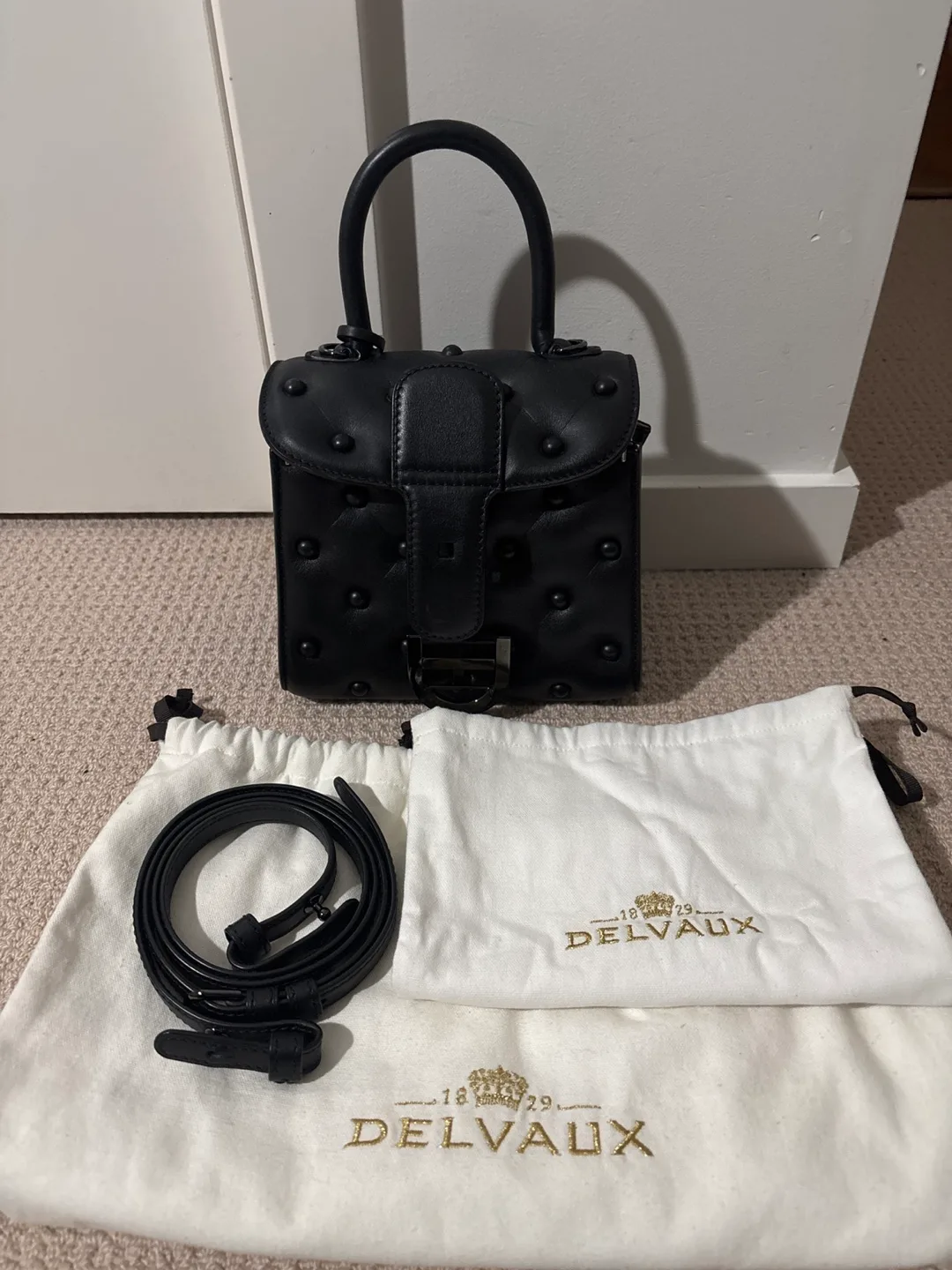 Delvaux Mini Brillant Studded Black Leather Handbag image indicator(4)