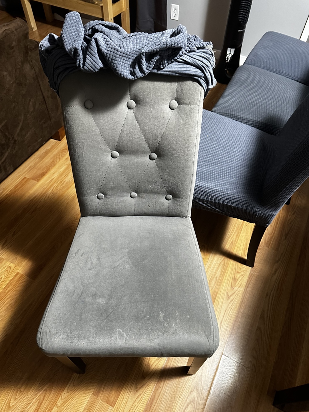 Four Grey Dining Chairs with Chair Covers