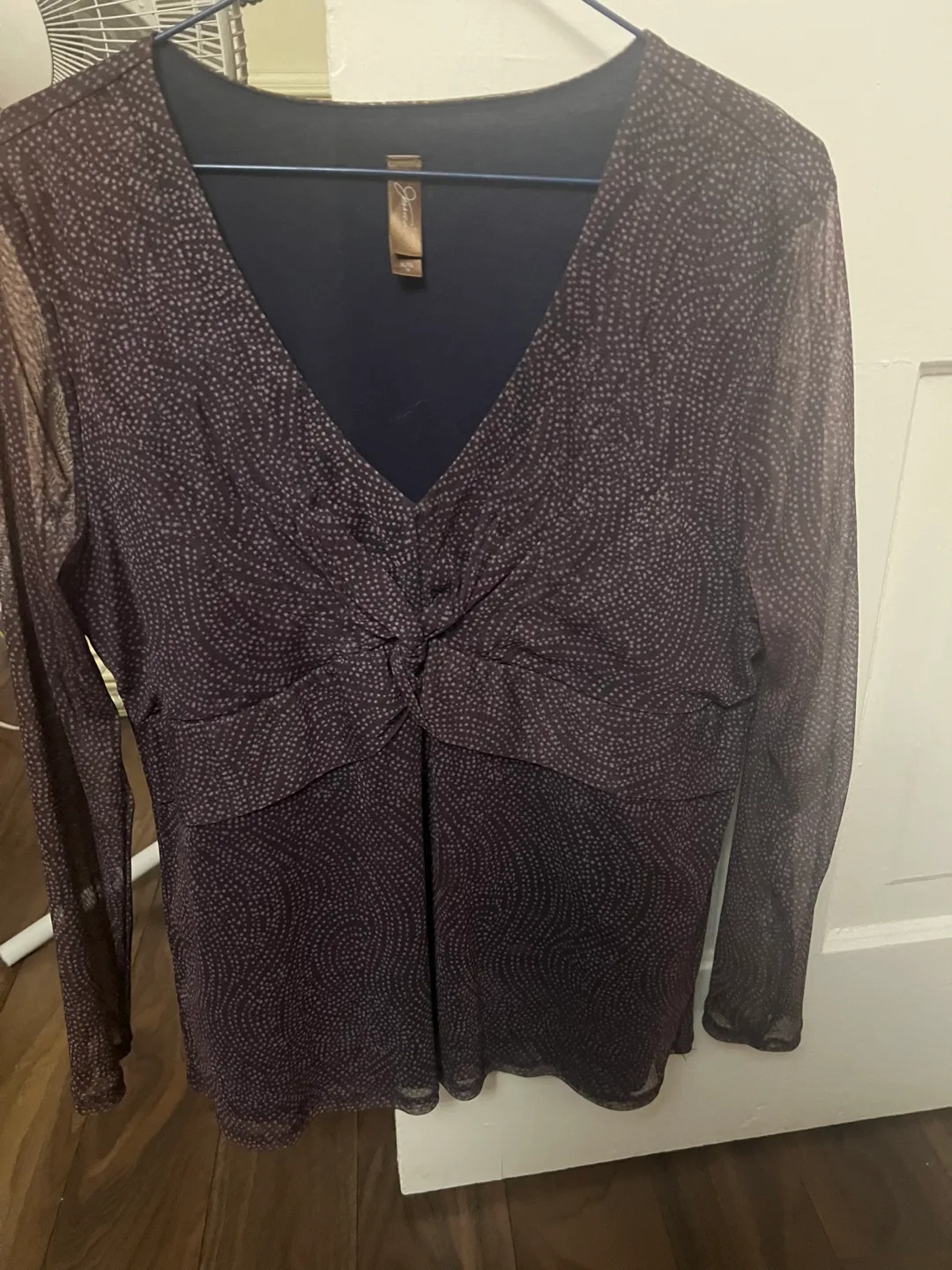 Gorgeous purple and navy long-sleeved blouse image indicator(2)