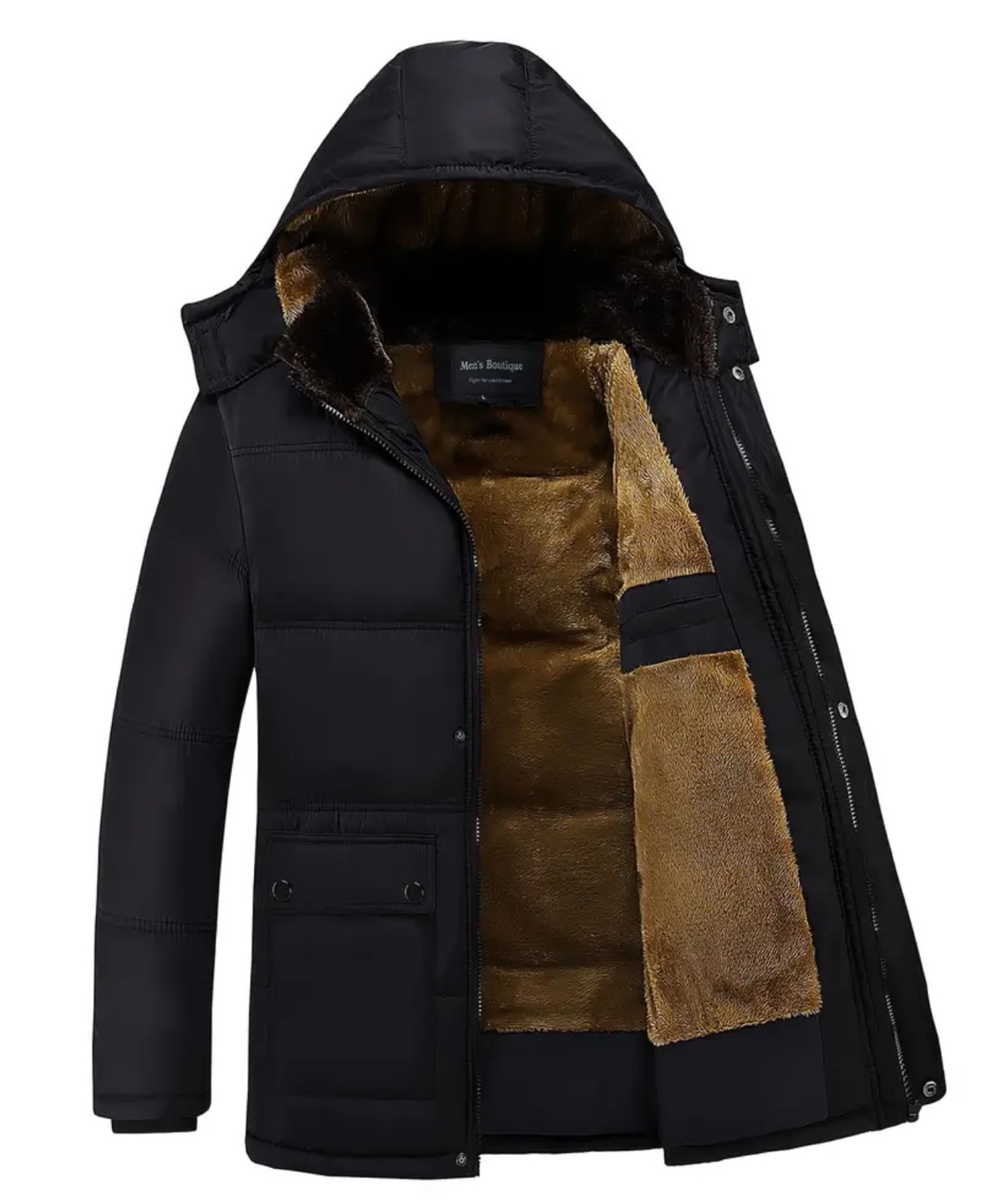 Men's Black Winter Puffer Jacket with Hood