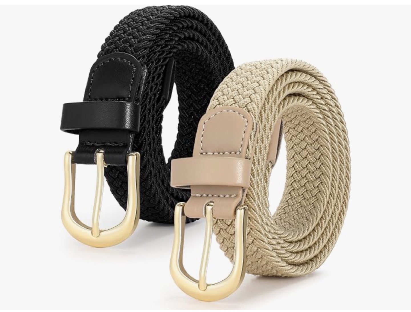 Two Pack Elastic Woven Belts - Brown & Beige