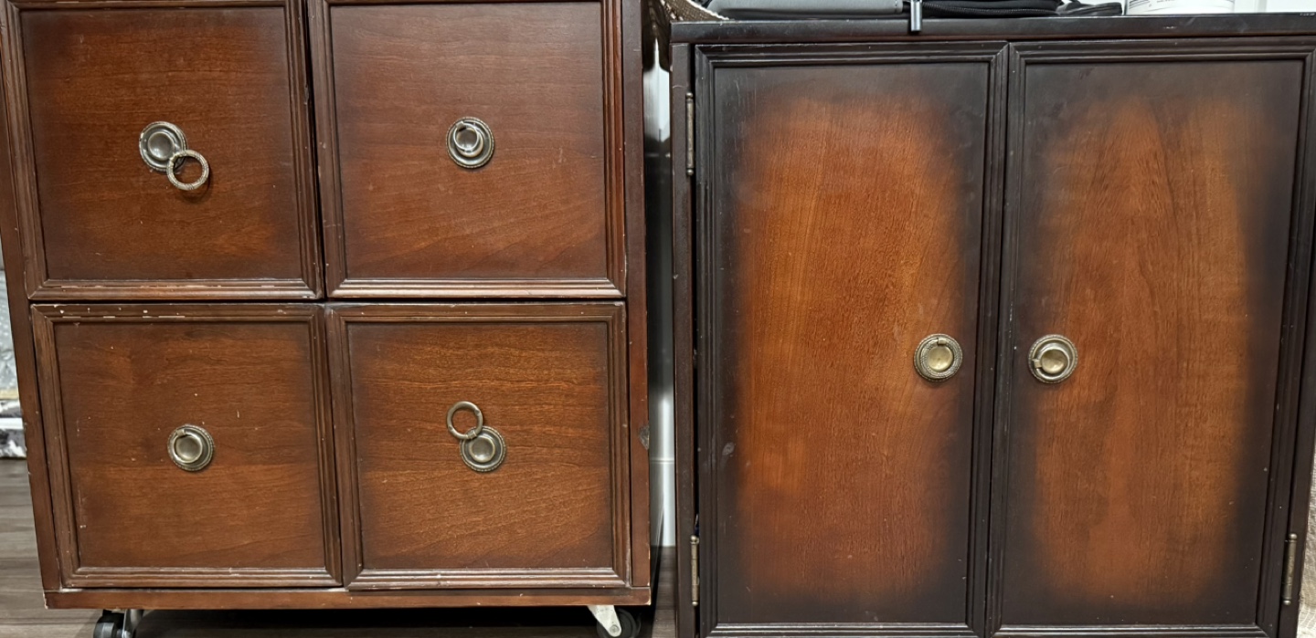 Pair of Wooden Cabinets - Four Drawers & Two Doors