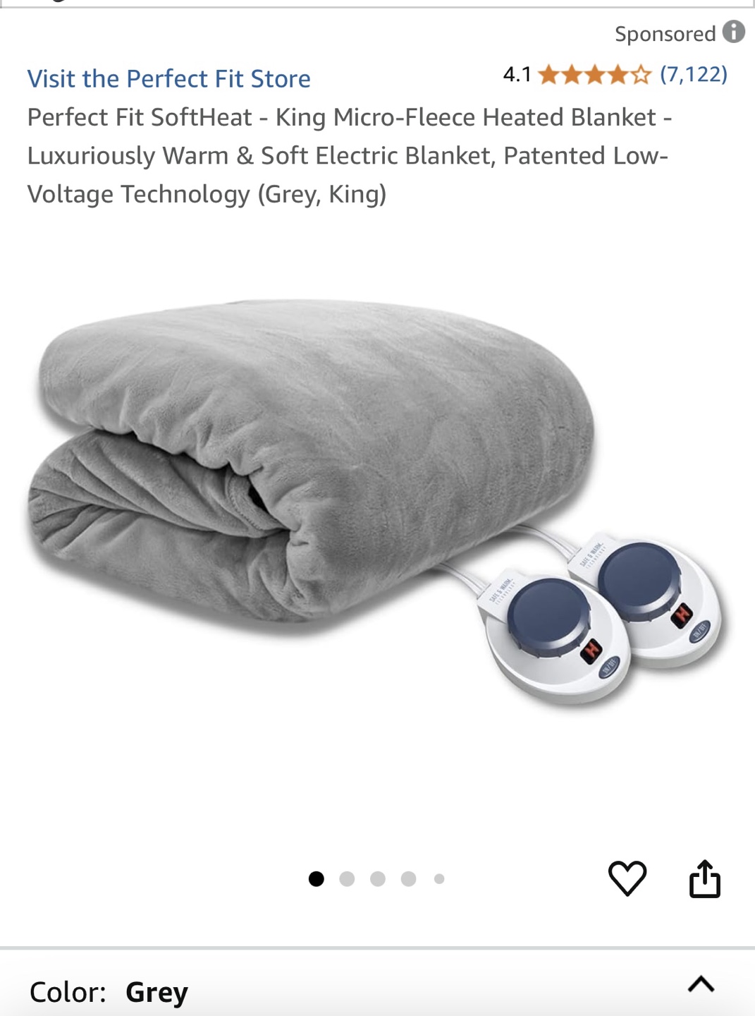 King Size Heated Micro-Fleece Blanket - Grey
