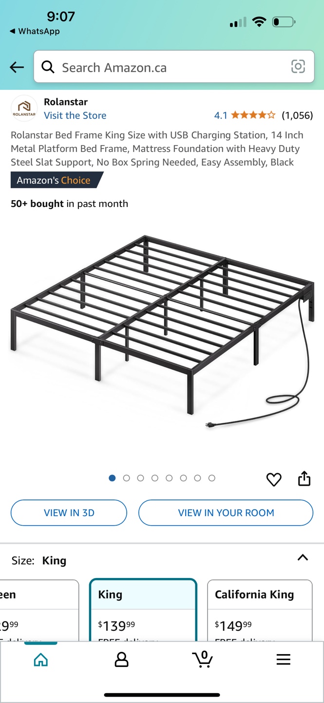 King Size Metal Bed Frame with USB Charging Station