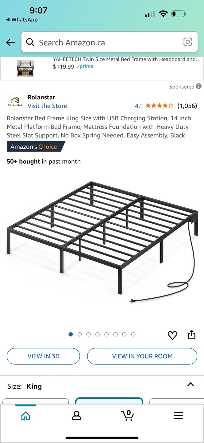 King Size Metal Bed Frame with USB Charging Station - photo 2