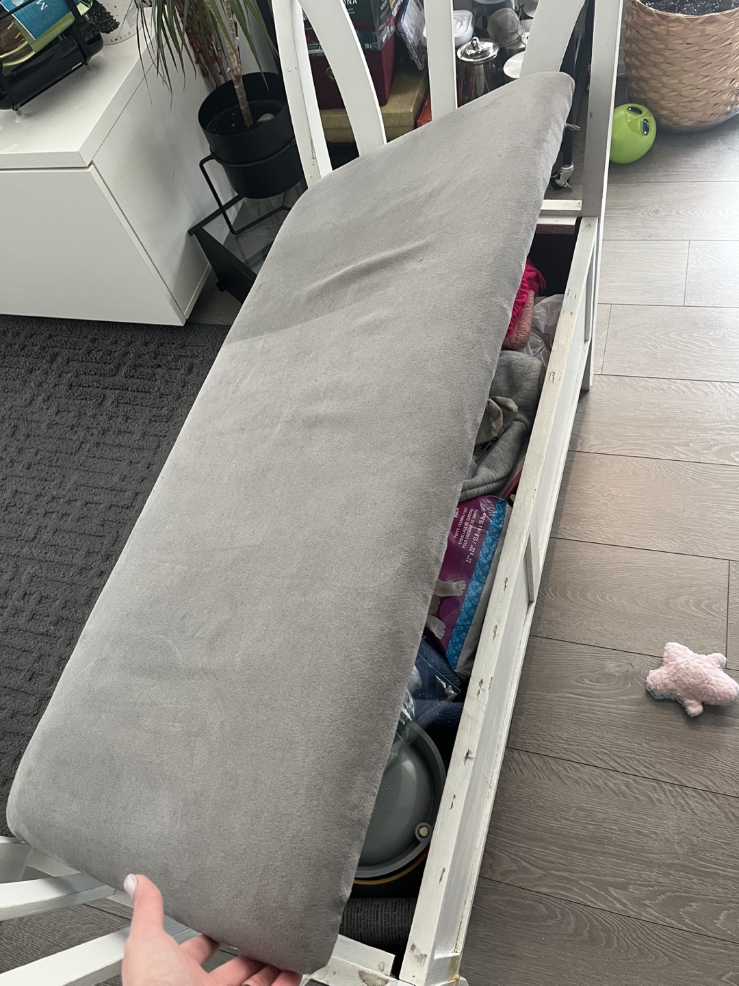 White Storage Bench with Grey Cushion - photo 2