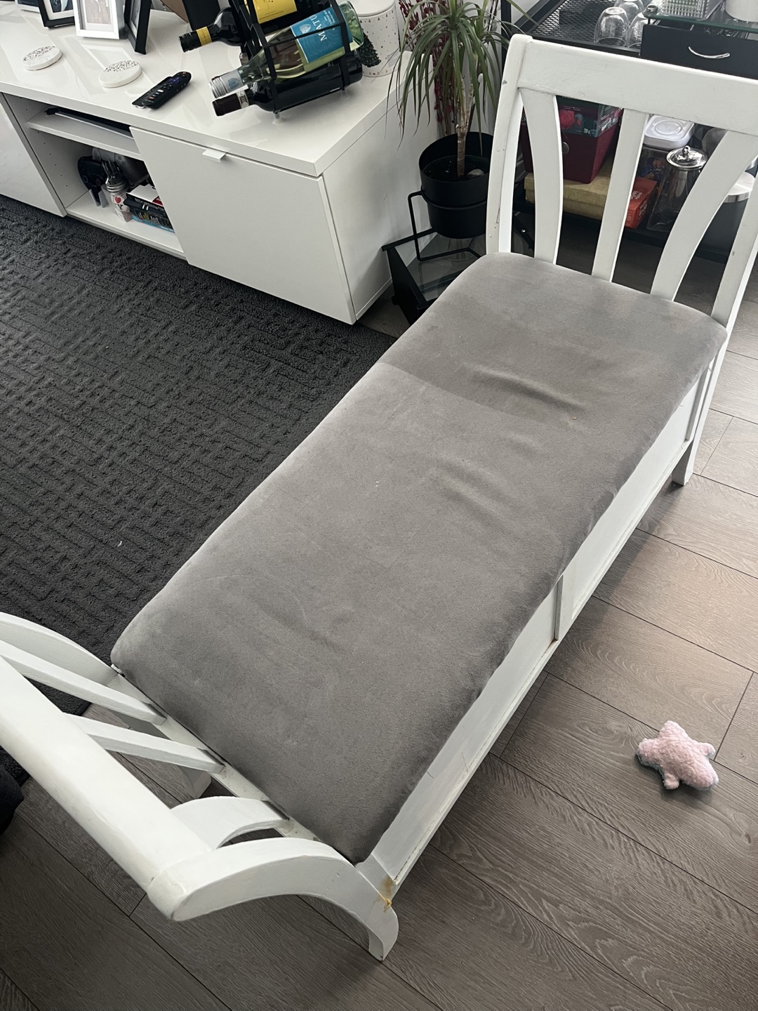 White Storage Bench with Grey Cushion - photo 3