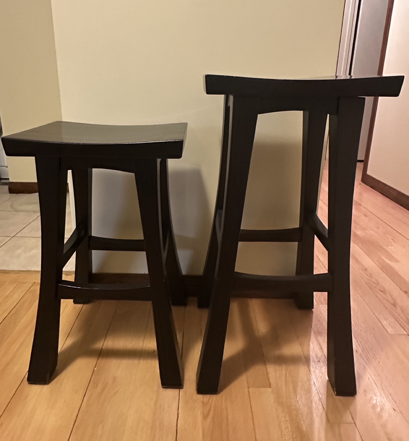 2 Wooden Saddle Seat Stools