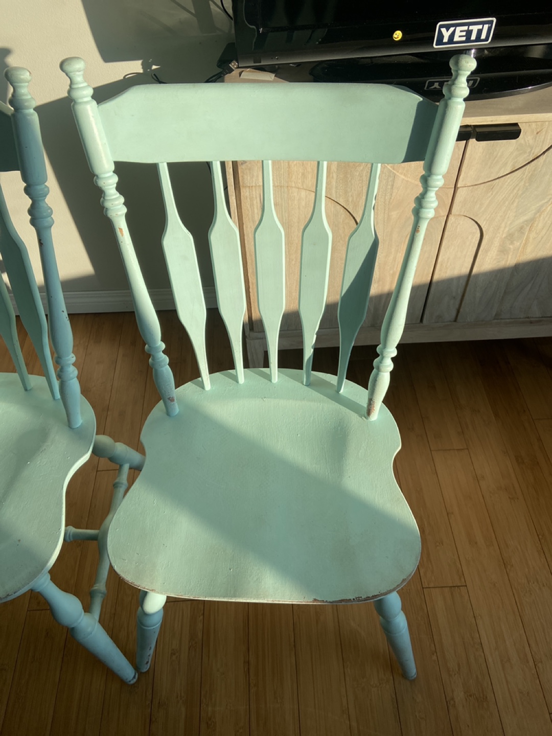 Set of Four Light Teal Wooden Chairs - photo 2