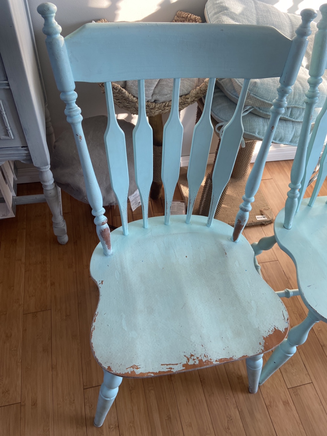 Set of Four Light Teal Wooden Chairs - photo 3
