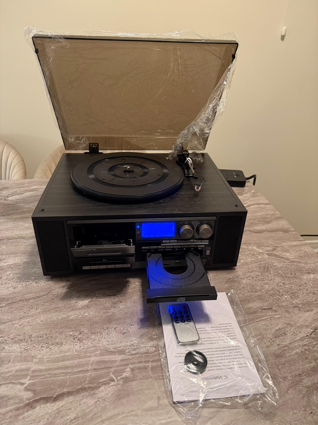 Vintage-Style Record Player with CD and Cassette Player - photo 3