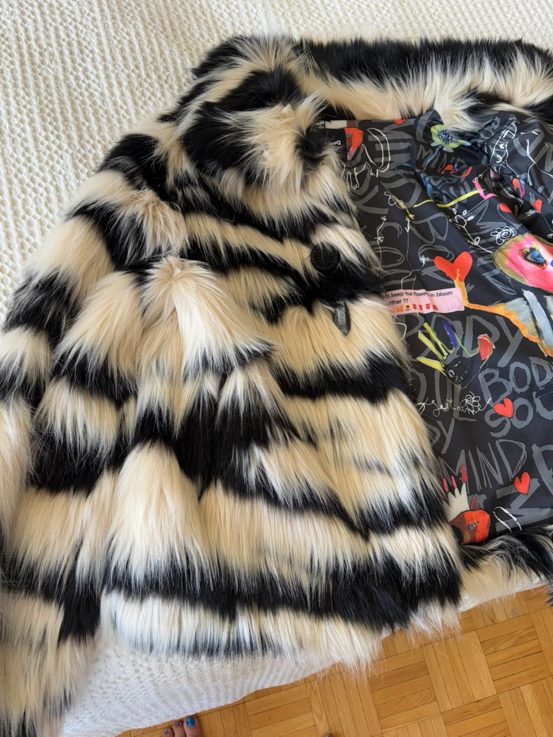 Desigual Zebra Print Faux Fur Jacket - Size XL image indicator(5)