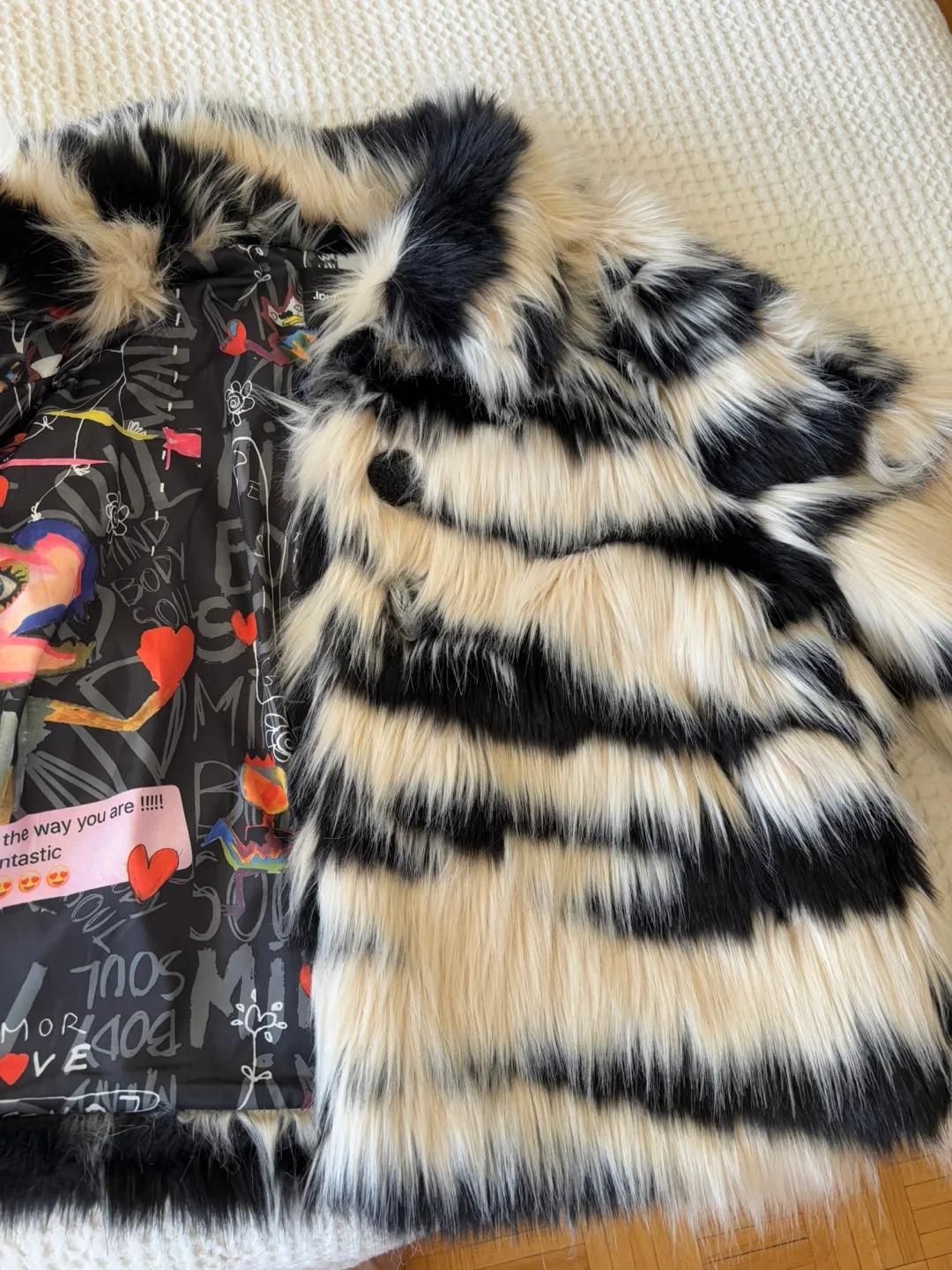 Desigual Zebra Print Faux Fur Jacket - Size XL image indicator(3)