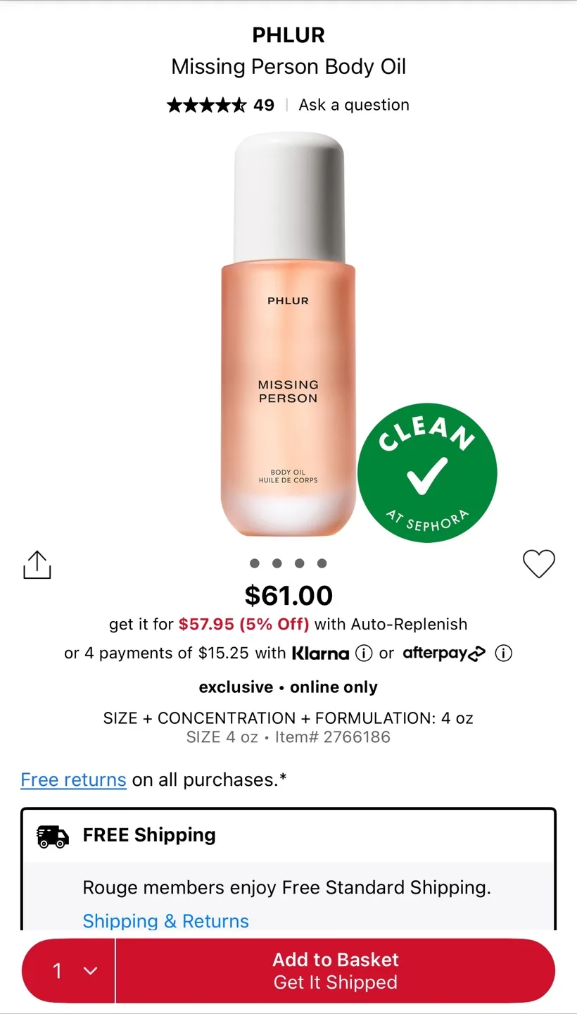 PHLUR Missing Person Body Oil - 4 fl oz - 120ml image indicator(5)