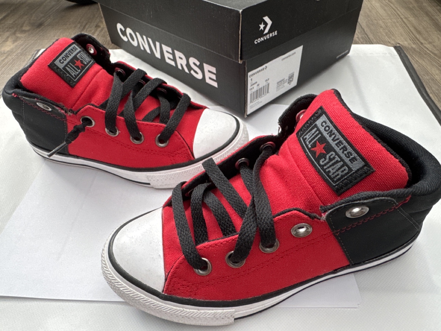 Converse Kids' Red and Black High-Top Sneakers - Size 1