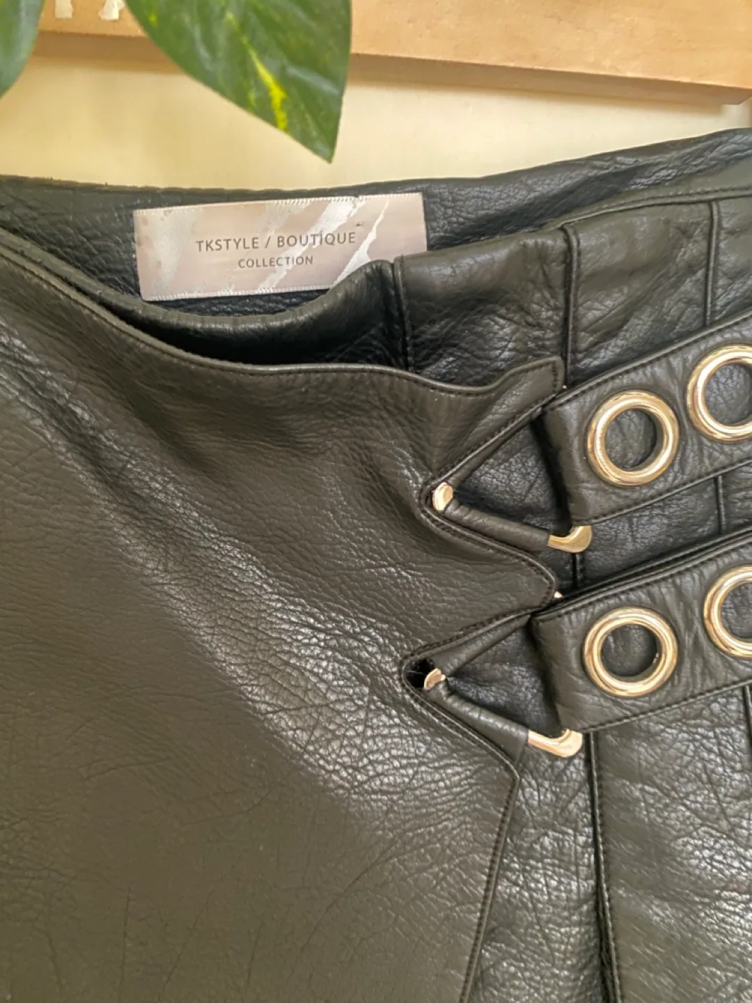 Black Faux Leather Mini Kilt Style Skirt image indicator(3)